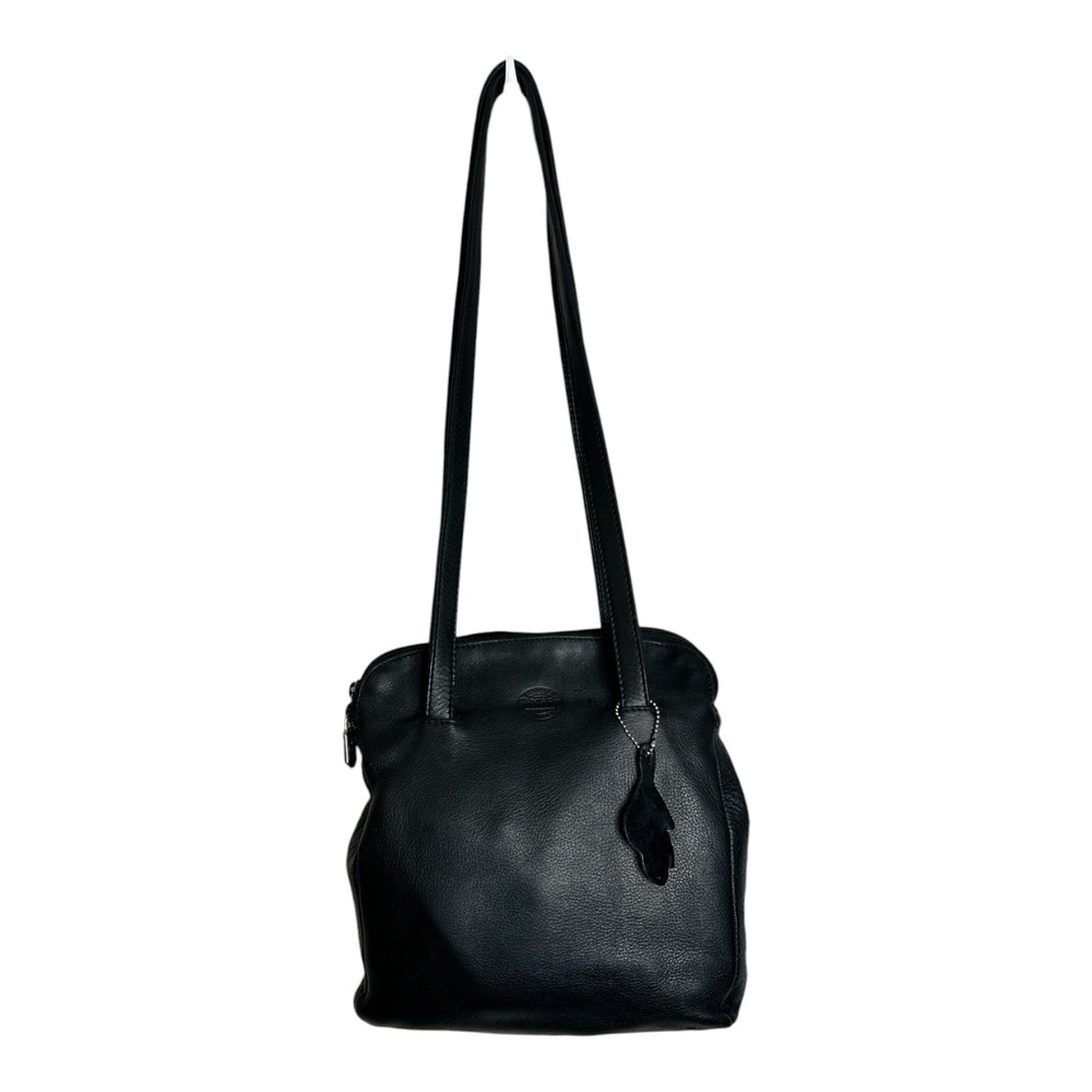 VTG Roots Canada Black Pebbled Leather Triple Compartment Shoulder Bag